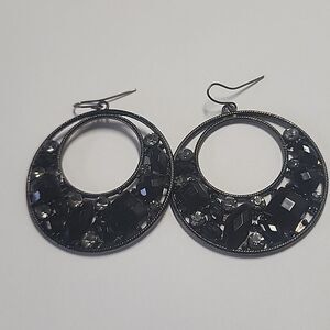 Circle Hoop Dangle Drop Earrings Rhinestone
